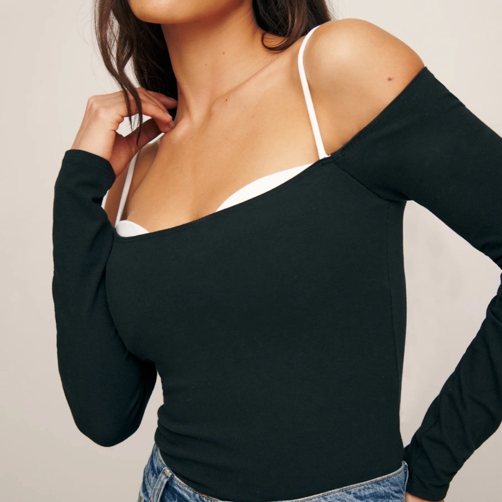 Reformation Black Off-the-Shoulder Long Sleeve Top